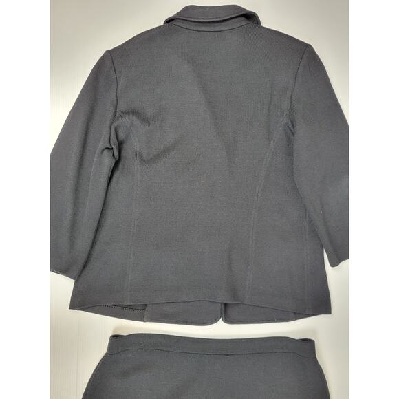 St. John Collection 16 Black Wool Blend Flower Pearl Buttons‎ 2pc Skirt Jacket - Picture 9 of 15